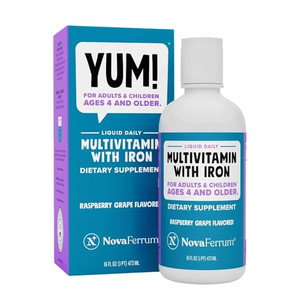 NovaFerrum Yum 16 Fl Oz | Multivitamin with Iron for Ages 4 & Up | Gluten Free Certified | Sugar Free | Raspberry Grape