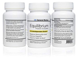 Equilibrium Probiotic Supplement with Prebiotic  Daily Time Release  30 Easy to Swallow Capsules  Highest Strain Count in The World  115-Strains