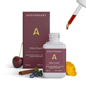 Apothékary Wine Down, Natural Sleep and Relaxation Support, Alcohol-Free Red Wine-Inspired Herbal Liquid Drops, Consists of Blue Vervain, Tart Cherry