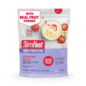 SlimFast High Protein Smoothie Mix Plus Fruit Powder, High Protein Meal Replacement Powder, Fiber, Vitamin C, 21 Servings, 1.29 Pounds, Strawberry Ba