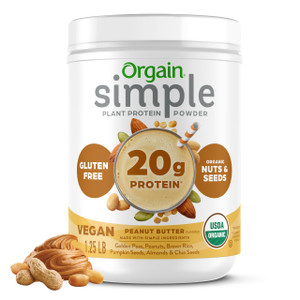 Orgain Organic Simple Vegan Protein Powder, Peanut Butter - 20g Plant Based Protein, With less Ingredients, No Artificial Sweeteners, Gluten Free, No