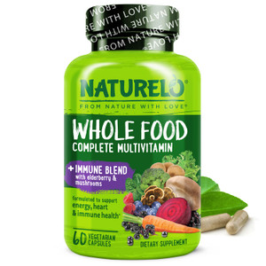 NATURELO Whole Food Multivitamin + Immune Blend with Elderberry & Mushrooms - Complete Multivitamin with Extra Immune Support - C, D3, Zinc, Elderber