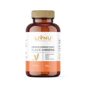 LivNu | Premium Korean Black Panax Ginseng | High Ginsenosides for Energy, Focus, Performance, Stamina, and Immune Support | Vegan Pills