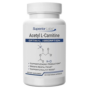 Superior Labs Acetyl L-Carnitine 500 mg, High Potency ALCAR, Pure Non-GMO, Zero Synthetic Additives, Maximum Absorption, Energy & Fat Metabolism, Bra