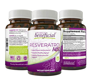 PURELY beneficial RESVERATROL1450-90day Supply, 1450mg per Serving of Potent Antioxidants & Trans-Resveratrol, Promotes Anti-Aging, Cardiovascular Su
