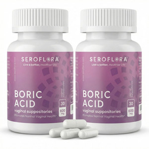 Seroflora Boric Acid Vaginal Suppositories 600mg  60 Count (30ct, 2 Bottles) Odor Control, Feminine pH Balance & Daily Freshness  Clean Holistic Hy