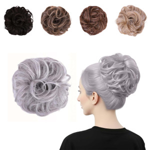 Juvabun Messy Bun 2.0 Light Gray Messy Bun Hair Extension Soft Lightweight Hair Bun Scrunchie for Women Everyday Wear