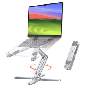 OMOTON LA10 360° Rotating Laptop Stand Riser for Desk, Ergonomic Foldable Computer Stand Adjustable Height Angles for Collaborative Work, Easy Storag