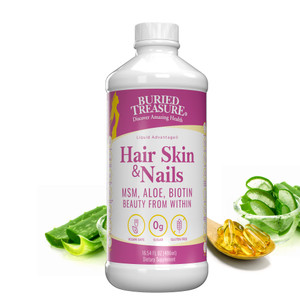 Buried Treasure Hair, Skin and Nails with MSM Biotin Aloe Vera plus Vitamins and Minerals in a High Potency Liquid Whole Food Complex for Fuller Hair