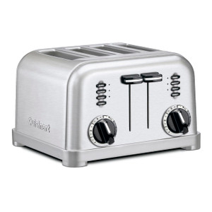 Cuisinart 4 Slice Compact Stainless Steel Toaster with Extra-Wide Slots for Bread, French Toast, Bagels & Pastries, Defrost & Reheat Functions, CPT-1