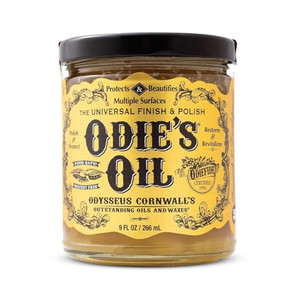Odie's Oil - Universal Finish for Wood, Leather, Plastic, Vinyl, Metal & More - 9 Ounce Glass Jar - Food Safe, Solvent Free Non-Toxic Finish