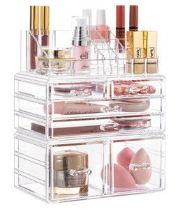 HBlife Acrylic Clear Dustproof Makeup Storage Organizer Drawers Large Skin Care Cosmetic Display Cases for Bathroom Stackable Storage Box with 6 Draw