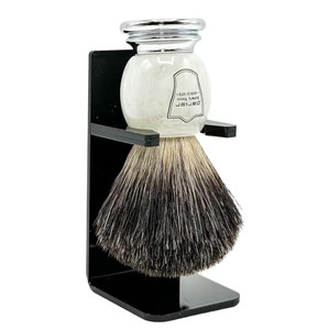 Parker 100% Black Badger Bristle Shaving Brush with Ivory Marbled Handle - Brush Stand Included