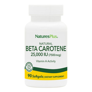 NaturesPlus Natural Beta Carotene - 25,000 IU Vitamin A & Vitamin E - 90 Softgels - Eye Supplement, Antioxidant, Aids in Free Radical & Natural Cellu
