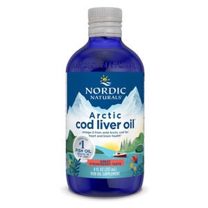 Nordic Naturals Arctic Cod Liver Oil, Strawberry - 8 oz - 1060 mg Total Omega-3s with EPA & DHA - Heart & Brain Health, Healthy Immunity, Overall Wel