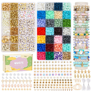 QUEFE 6700pcs Clay Beads for Jewelry Making Kit, 28 Colors Bracelet Making Kit for Adults, Polymer Heishi Beads for Crafts Gifts
