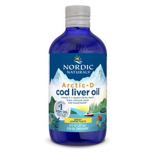 Nordic Naturals Arctic-D Cod Liver Oil, Lemon - 8 oz - 1060 mg Total Omega-3s + 1000 IU Vitamin D3 - EPA & DHA - Heart, Brain, Bone, Immune & Mood Su