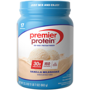 Premier Protein Powder, Vanilla Milkshake, 30g Protein, 1g Sugar, 100% Whey Protein, Keto Friendly, No Soy, Gluten Free, 23.3 oz, 17 Servings (Packag
