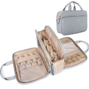 BAGSMART Travel Makeup Bag - Water-resistant Cosmetic Organizer for Full Sized Toiletries, Shampoo, and Accessories (Pink, Large)