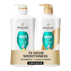 Pantene Shampoo & Conditioner Set, Smooth and Sleek - Frizz Control with Antioxidants, Nourishing for All Hair Types - Curly, Dry, Color-Treated, 52.