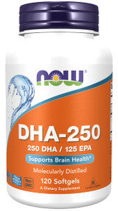 NOW Foods DHA-250, 50% DHA 120 Softgels (Pack of 2)