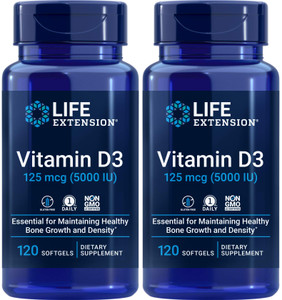 Life Extension Vitamin D3 5000 IU, 120 Softgels (Pack of 2)