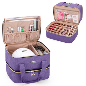 BAFASO Nail Polish Storage Holds 40 Bottles (15ml - 0.5 fl.oz) and a Nail Lamp, Nail Polish Carrying Case with Manicure Tools Sections (BAG ONLY), Pu
