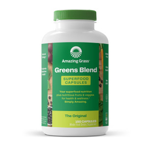 Amazing Grass Greens Blend Superfood Capsules: Super Greens with Organic Spirulina, Chlorella, Beet Root Powder, Digestive Enzymes & Probiotics, 150