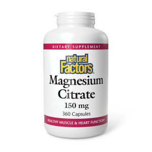 Natural Factors, Magnesium Citrate 150 mg, Muscle and Heart Health Formula, 360 Capsules