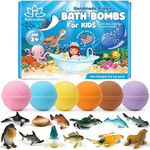 Made in USA Bath Bombs for Kids Surprise Toys Inside SEA Animals - 36 Ocean Toys Like Shark or Jellyfish | Natural Safe Bath Bombs Gift Set for Girls