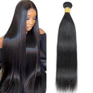 Human Hair Bundles Brazilian Straight 1 Bundle 16inch 10A 100% Unprocessed Virgin Raw Sew in Human Hair Weave Deals Natural Black for Woman
