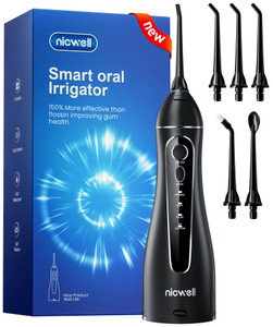 Nicwell Cordless Water Flosser - 4 Modes Rechargeable Oral Irrigator IPX7 Waterproof with 5 Tips for Deep Cleaning