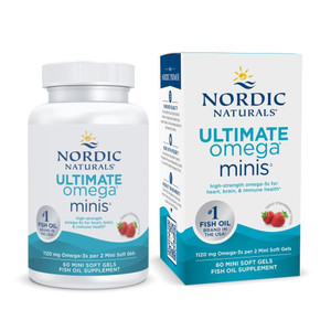 Nordic Naturals Ultimate Omega Minis, Strawberry Flavor - 60 Minis Soft Gels - 1120 mg Omega-3 - High-Potency Fish Oil Supplement - EPA & DHA - Promo