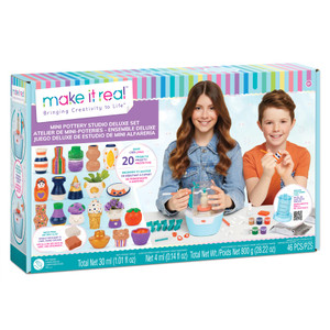Make It Real: Mini Pottery Studio Deluxe Set - DIY All-in-1 Sculpting Craft Kit, All Skill Levels, Miniature Clay Projects, Kids Girls & Tweens Age 8