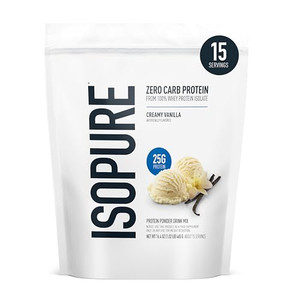 Isopure Zero Carb 100% Pure Whey Isolate Protein Powder, Lactose Free, Gluten Free, with Vitamins, Creamy Vanilla, 25g Protein Per Serving, 1 Lb, 15