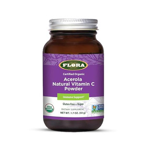 Flora - Acerola Powder, Daily Immune Booster with Vitamin C, Gluten Free & Vegan Vitamin C Antioxidant Powder, 1.7-oz. Glass Bottle