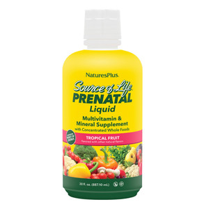 NaturesPlus Source of Life Prenatal Liquid - Tropical Fruit Flavor - 30 fl oz - Multivitamin & Mineral Supplement with Iron - Nutritional Support for