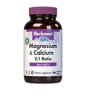 Bluebonnet Nutrition Magnesium & Calcium 2:1 Ratio, Bone Health*, Non-GMO, Vegan, Kosher Certified, Gluten-Free, Soy-Free, Dairy-Free, 180 Vegetable