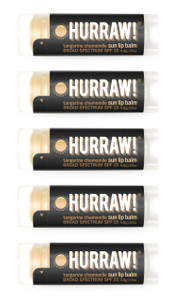 Hurraw! Sun Lip Balm (Zinc Oxide Protection, Broad Spectrum SPF 15, Tangerine, Chamomile), 5 Pack: Organic, Certified Vegan, Gluten Free. Non-GMO, Al
