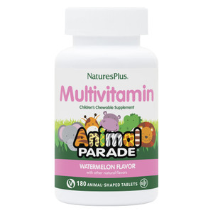 NaturesPlus Animal Parade Children's Chewable Multivitamin, Watermelon - 180 Animal-Shaped Tablets - Promotes Health & Well-Being - Vegan, Gluten Fre