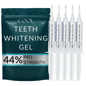 Teeth Whitening Gel for Trays  Pro Strength 44% Carbamide Peroxide, 5 Syringes (50 Uses) + 2 Trays, Enamel Safe Teeth Whitener, Removes Coffee, Wine