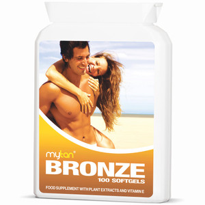 MyTan Bronze Tanning Pills | 100 Softgels | Sunless Tan Supplement | with Astaxanthin Lutein Lycopene and More | Over 7-Week Supply