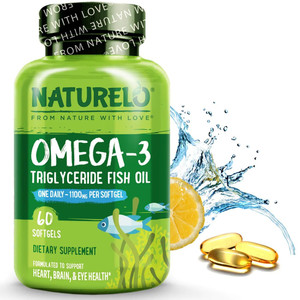 NATURELO Burpless Omega 3 Fish Oil Supplement - 1100mg Triglyceride Omega-3, EPA + DHA, Liquid Fish Oil for Heart, Eye, Brain, Joint Health - 60 Soft