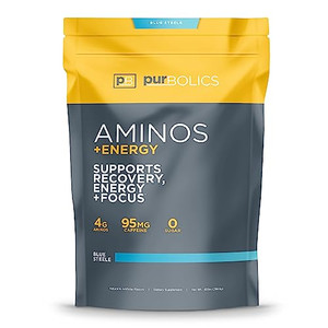 Purbolics Aminos + Energy | Supports Recovery, Energy & Focus | 95mg of Caffeine, 0 Calories & 60 Servings (Blue Steele)