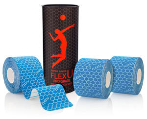 FlexU Kinesiology Tape - 60 2" x 10" Pre-Cut Strips for Lower Back, Knees, & Shoulders; Pain Relief & Support for Muscles & Joints(Blue)