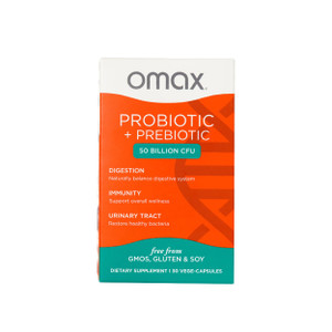 Omax Prebiotic & Probiotic 50 Billion CFU + Chicory Inulin, 10 Strains, Reduce Bloating, Digestion, SIBO, Leaky Gut, Vaginal pH, Acidophilus, Vegan,