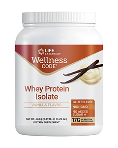 Life Extension Wellness Code Advanced Whey Protein Isolate - Vanilla Flavor -Protein Shake Mix Powder for Muscle Growth & Immune Health Support - Glu