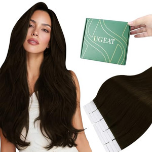 Ugeat Tape in Hair Extensions Brown Invisible Tape in Hair Extensions Human Hair Chocolate Brown Human Hair Tapes in Extension for Short Hair 12 Inch