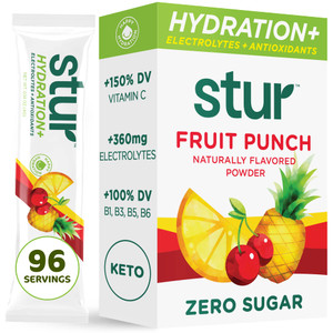 Stur Electrolytes Powder Hydration Packets | Fruit Punch | Sugar Free Water Flavor Packets for Workout Recovery | High Antioxidants & B Vitamins | Ke