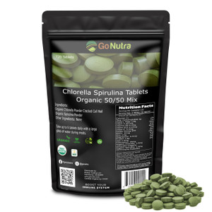 Go Nutra Organic Spirulina Chlorella Tablets 50/50 Blend | Nutrient Dense Superfood - Vegan Protein, Chlorophyll, Enzymes | 500mg Each Chlorella Spir